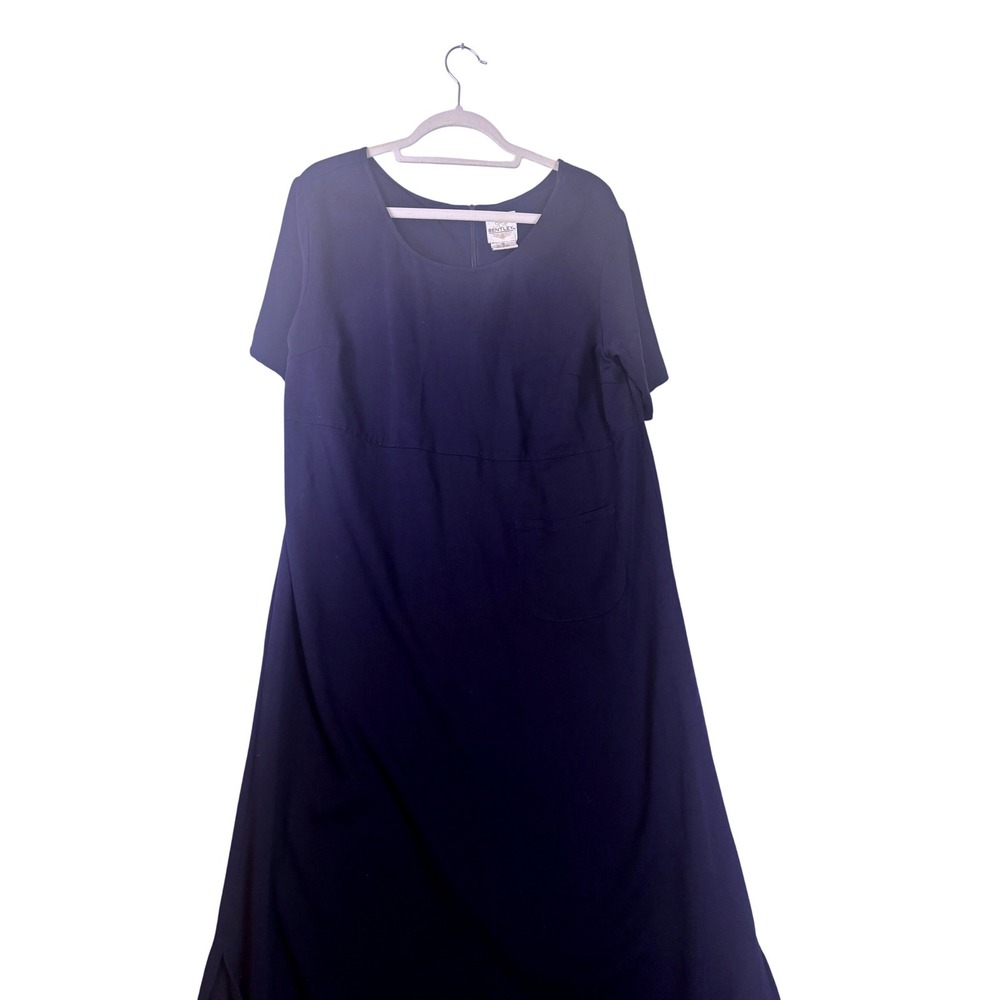 Bentley Maxi Dress Womens 10 Navy Blue Short Sleeve Pocket Slit Scoop Neck